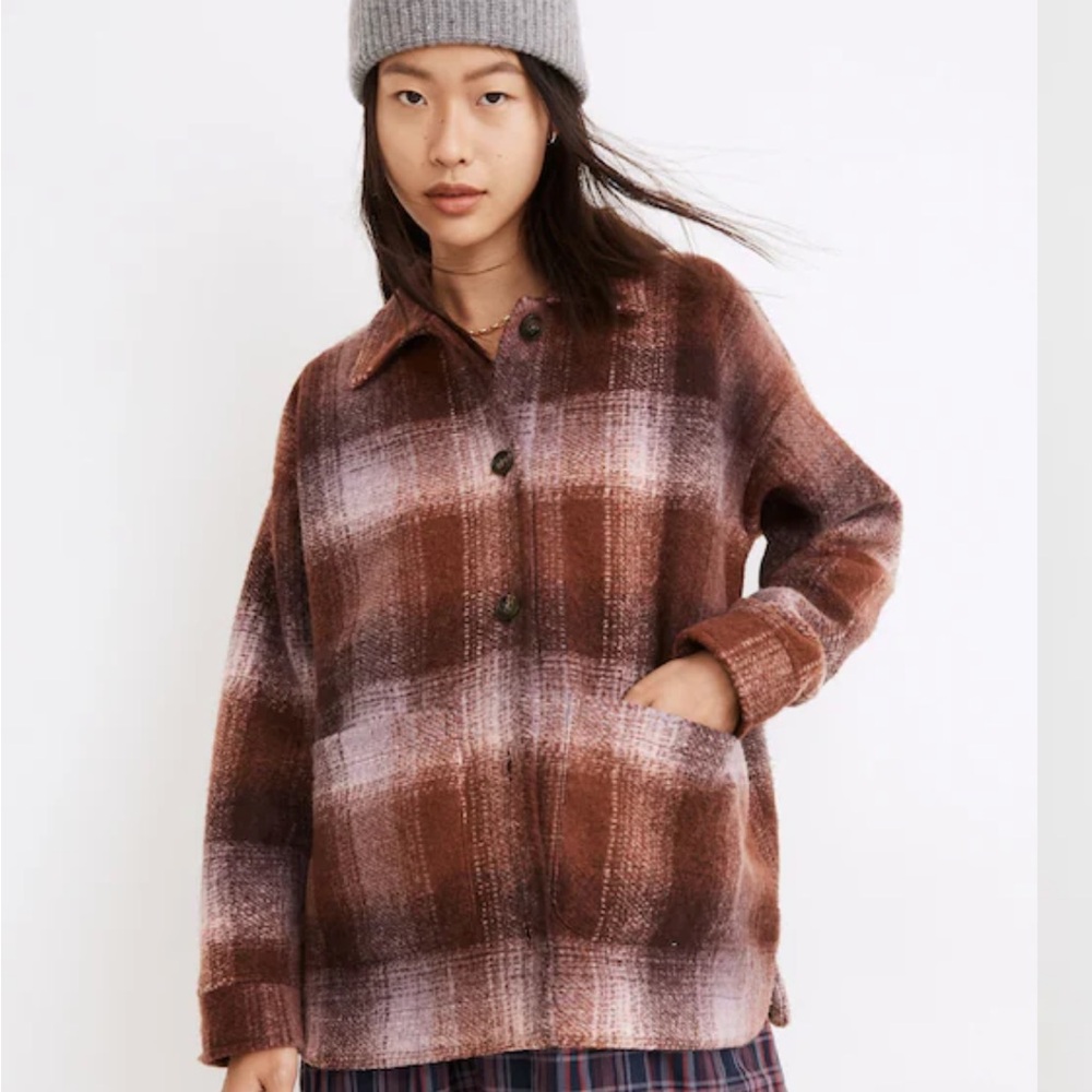 Madewell brushed plaid knit shirt jacket